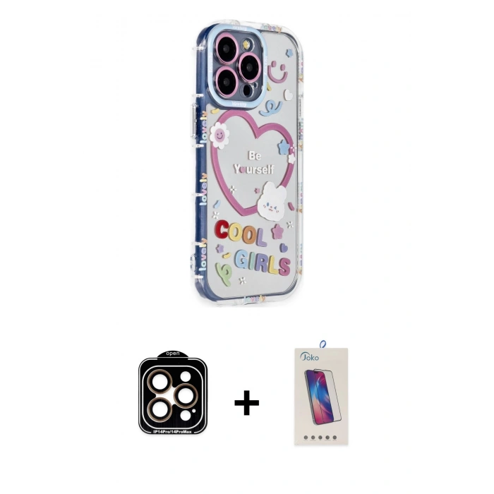 MARSİLYAN™- iPhone 14 Pro Max Kılıf Ahenk Modern Serisi - Siyah Joko 5D Cam + PVD Metal Kamera Lens - TU