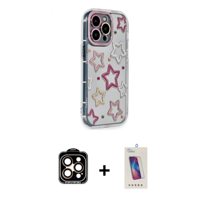 MARSİLYAN™- iPhone 14 Pro Max Kılıf Ahenk Modern Serisi - Siyah Joko 5D Cam + PVD Metal Kamera Lens - TU
