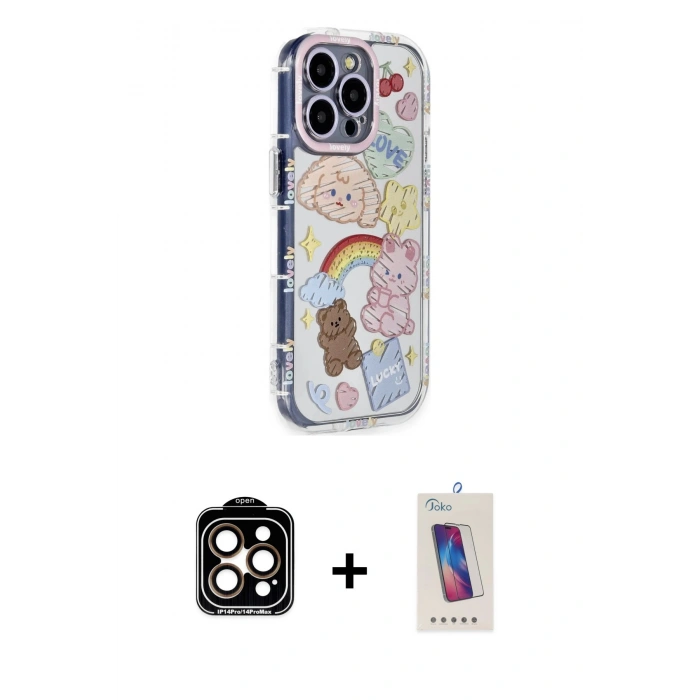 MARSİLYAN™- iPhone 14 Pro Max Kılıf Ahenk Modern Serisi - Siyah Joko 5D Cam + PVD Metal Kamera Lens - TU