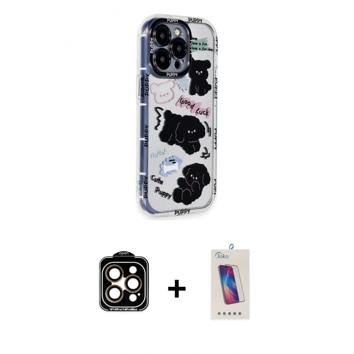 MARSİLYAN™- iPhone 14 Pro Max Kılıf Ahenk Modern Serisi - Siyah Joko 5D Cam + PVD Metal Kamera Lens - TU