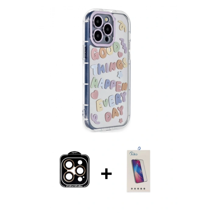 MARSİLYAN™- iPhone 14 Pro Max Kılıf Ahenk Modern Serisi - Siyah Joko 5D Cam + PVD Metal Kamera Lens - TU