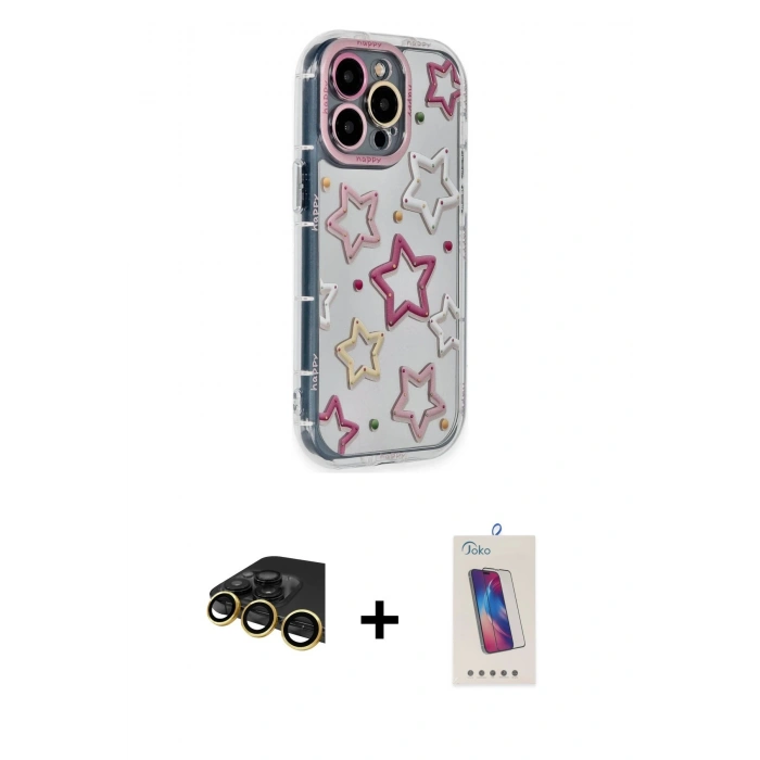 MARSİLYAN™- iPhone 14 Pro Max Kılıf Ahenk Modern Serisi - Siyah Joko 5D Cam + Raze Metal Kamera Lens - GD