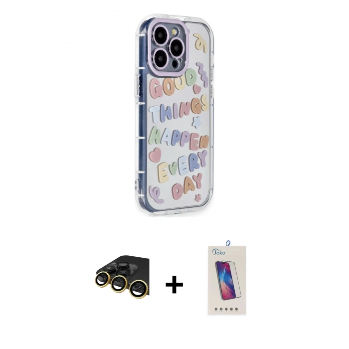 MARSİLYAN™- iPhone 14 Pro Max Kılıf Ahenk Modern Serisi - Siyah Joko 5D Cam + Raze Metal Kamera Lens - GD