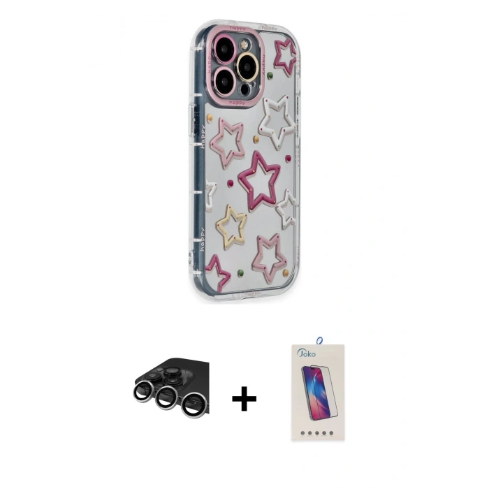 MARSİLYAN™- iPhone 14 Pro Max Kılıf Ahenk Modern Serisi - Siyah Joko 5D Cam + Raze Metal Kamera Lens - GS