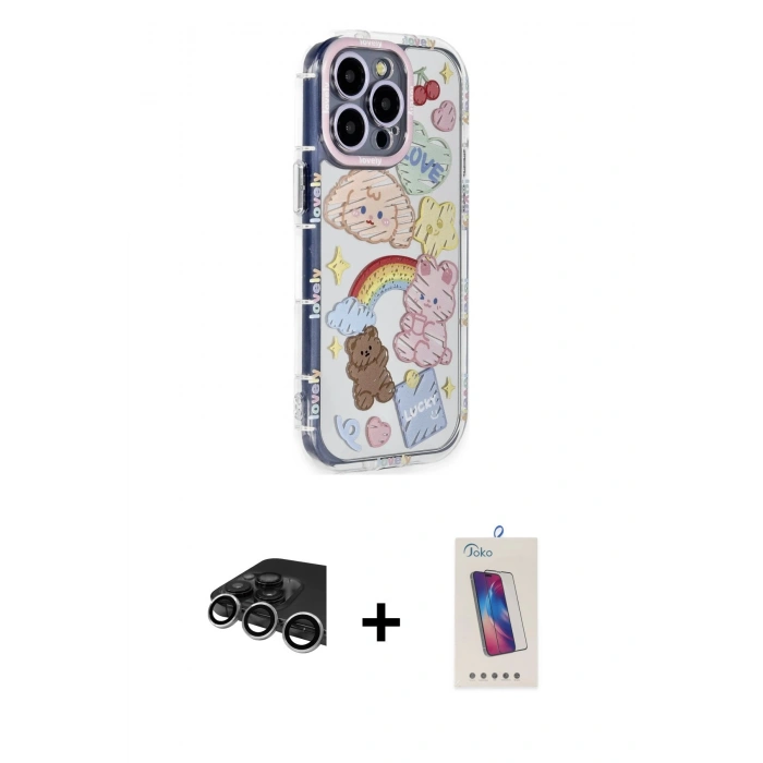 MARSİLYAN™- iPhone 14 Pro Max Kılıf Ahenk Modern Serisi - Siyah Joko 5D Cam + Raze Metal Kamera Lens - GS