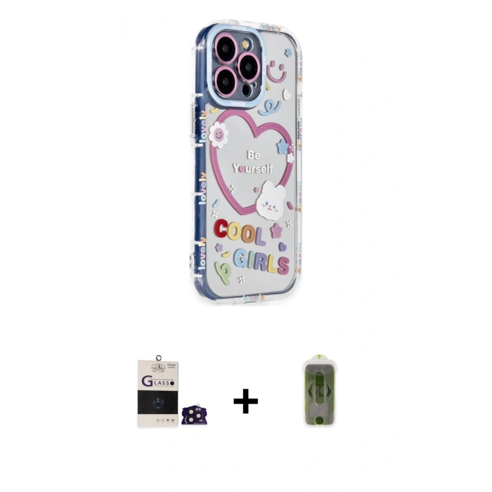 MARSİLYAN™- iPhone 14 Pro Max Kılıf Ahenk Modern Serisi - Siyah Joko Magic 5D Hayalet Cam + Derin Mor Bilvis Titan Kamera Lens
