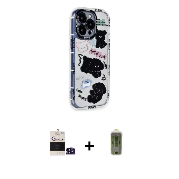 MARSİLYAN™- iPhone 14 Pro Max Kılıf Ahenk Modern Serisi - Siyah Joko Magic 5D Hayalet Cam + Derin Mor Bilvis Titan Kamera Lens
