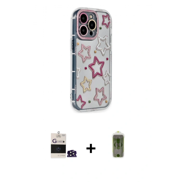 MARSİLYAN™- iPhone 14 Pro Max Kılıf Ahenk Modern Serisi - Siyah Joko Magic 5D Hayalet Cam + Derin Mor Bilvis Titan Kamera Lens
