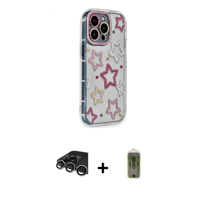 MARSİLYAN™- iPhone 14 Pro Max Kılıf Ahenk Modern Serisi - Siyah Joko Magic 5D Hayalet Cam + Raze Metal Kamera Lens - GS