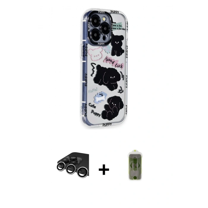 MARSİLYAN™- iPhone 14 Pro Max Kılıf Ahenk Modern Serisi - Siyah Joko Magic 5D Hayalet Cam + Raze Metal Kamera Lens - GS