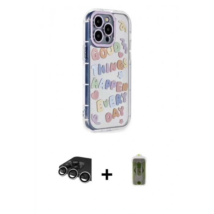 MARSİLYAN™- iPhone 14 Pro Max Kılıf Ahenk Modern Serisi - Siyah Joko Magic 5D Hayalet Cam + Raze Metal Kamera Lens - GS