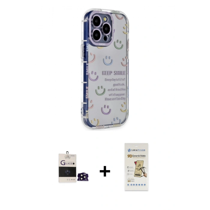 MARSİLYAN™- iPhone 14 Pro Max Kılıf Ahenk Modern Serisi - Siyah Mat Seramik Nano Ekran Koruyucu + Bilvis Titan Kamera Lens - SH