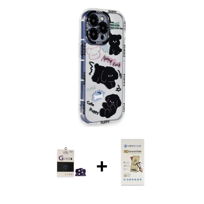 MARSİLYAN™- iPhone 14 Pro Max Kılıf Ahenk Modern Serisi - Siyah Mat Seramik Nano Ekran Koruyucu + Bilvis Titan Kamera Lens - DNMR