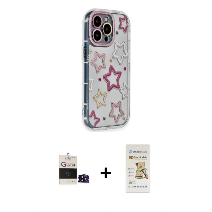 MARSİLYAN™- iPhone 14 Pro Max Kılıf Ahenk Modern Serisi - Siyah Mat Seramik Nano Ekran Koruyucu + Bilvis Titan Kamera Lens - SH