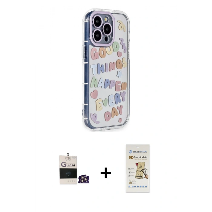 MARSİLYAN™- iPhone 14 Pro Max Kılıf Ahenk Modern Serisi - Siyah Mat Seramik Nano Ekran Koruyucu + Bilvis Titan Kamera Lens - GD