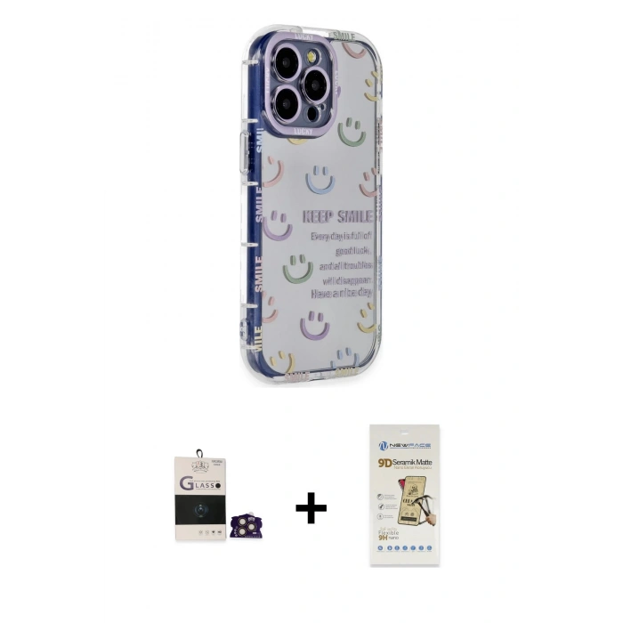 MARSİLYAN™- iPhone 14 Pro Max Kılıf Ahenk Modern Serisi - Siyah Mat Seramik Nano Ekran Koruyucu + Bilvis Titan Kamera Lens - GD