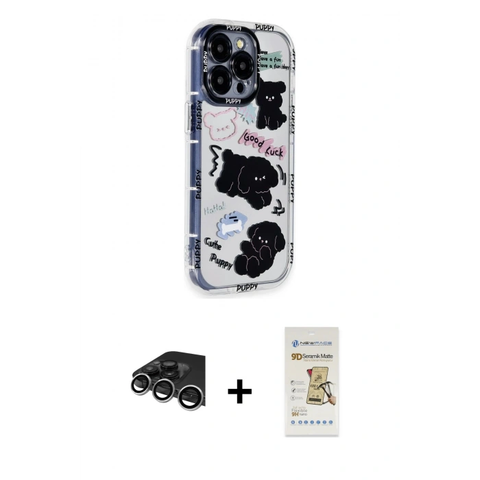 MARSİLYAN™- iPhone 14 Pro Max Kılıf Ahenk Modern Serisi - Siyah Mat Seramik Nano Ekran Koruyucu + Raze Metal Kamera Lens - GS