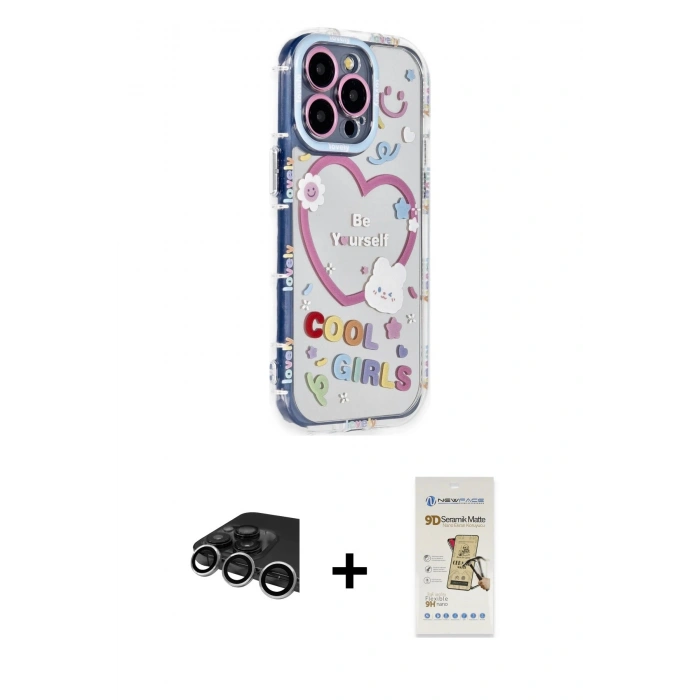 MARSİLYAN™- iPhone 14 Pro Max Kılıf Ahenk Modern Serisi - Siyah Mat Seramik Nano Ekran Koruyucu + Raze Metal Kamera Lens - GS
