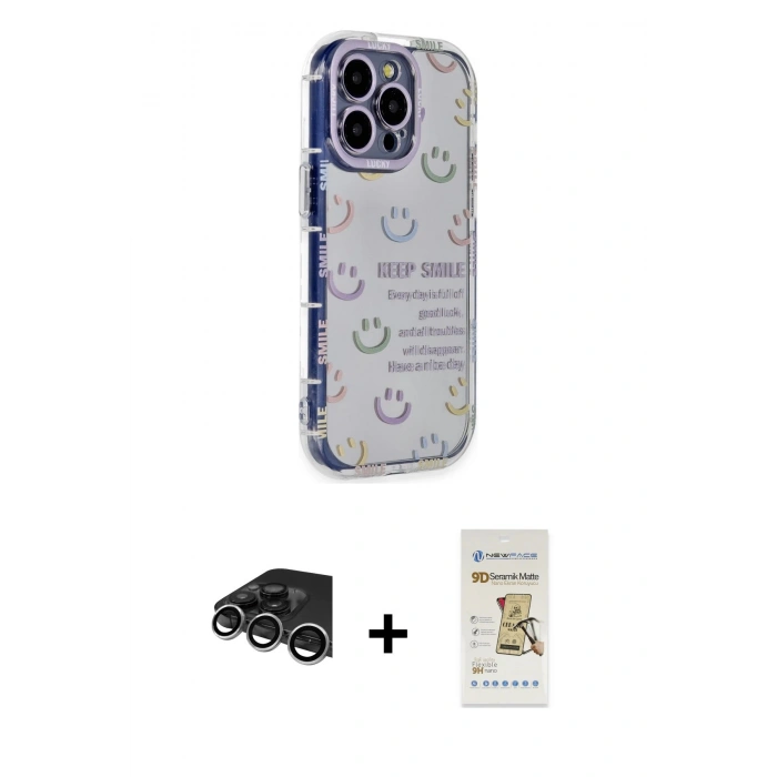 MARSİLYAN™- iPhone 14 Pro Max Kılıf Ahenk Modern Serisi - Siyah Mat Seramik Nano Ekran Koruyucu + Raze Metal Kamera Lens - GS