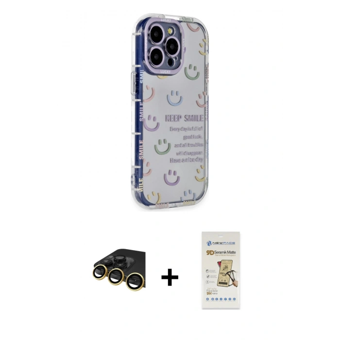 MARSİLYAN™- iPhone 14 Pro Max Kılıf Ahenk Modern Serisi - Siyah Mat Seramik Nano Ekran Koruyucu + Raze Metal Kamera Lens - GD