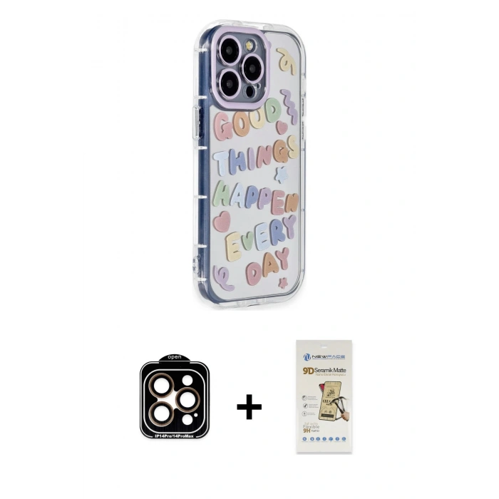 MARSİLYAN™- iPhone 14 Pro Max Kılıf Ahenk Modern Serisi - Siyah Mat Seramik Nano Ekran Koruyucu + PVD Metal Kamera Lens - TU