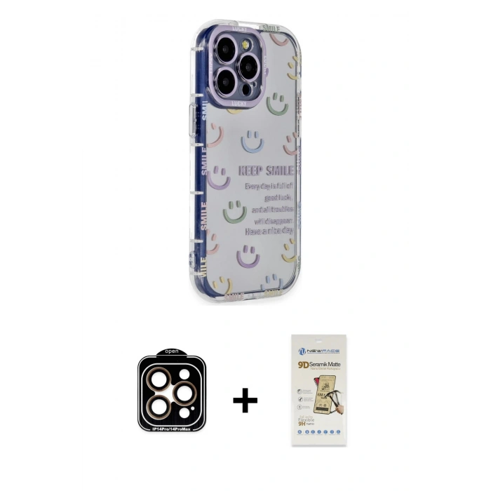 MARSİLYAN™- iPhone 14 Pro Max Kılıf Ahenk Modern Serisi - Siyah Mat Seramik Nano Ekran Koruyucu + PVD Metal Kamera Lens - TU