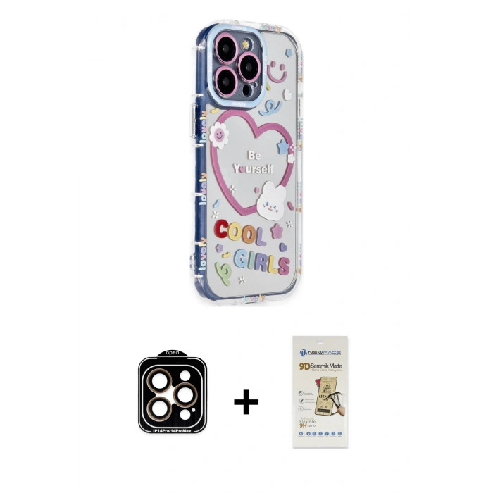 MARSİLYAN™- iPhone 14 Pro Max Kılıf Ahenk Modern Serisi - Siyah Mat Seramik Nano Ekran Koruyucu + PVD Metal Kamera Lens - TU