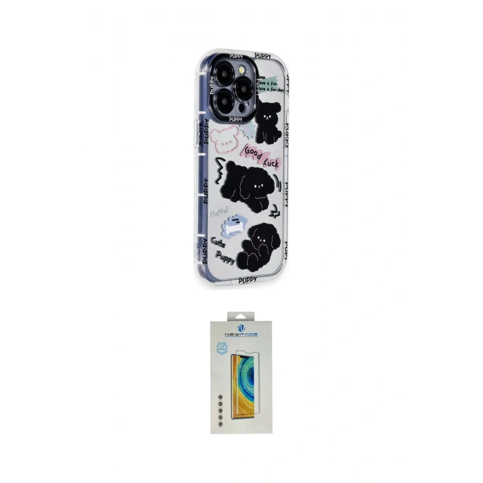 MARSİLYAN™- iPhone 14 Pro Max Kılıf Ahenk Modern Serisi - Siyah Polymer Nano Ekran Koruyucu