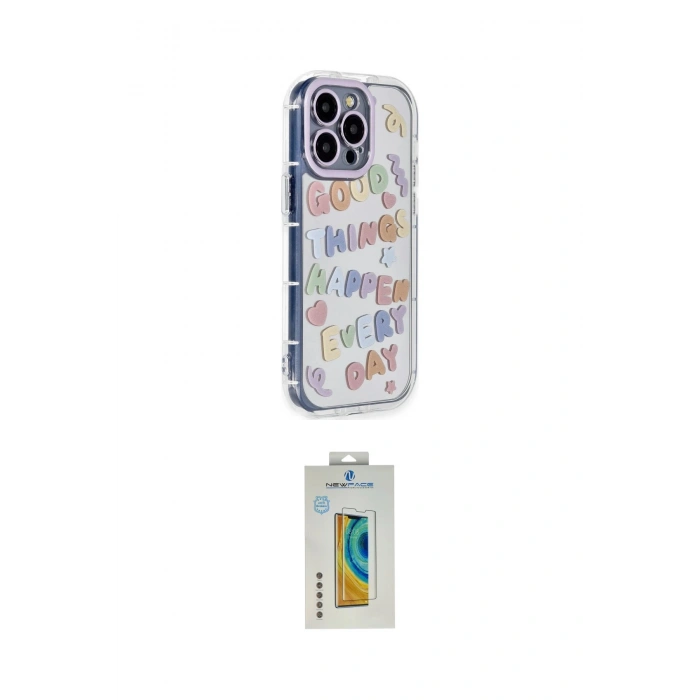 MARSİLYAN™- iPhone 14 Pro Max Kılıf Ahenk Modern Serisi - Siyah Polymer Nano Ekran Koruyucu