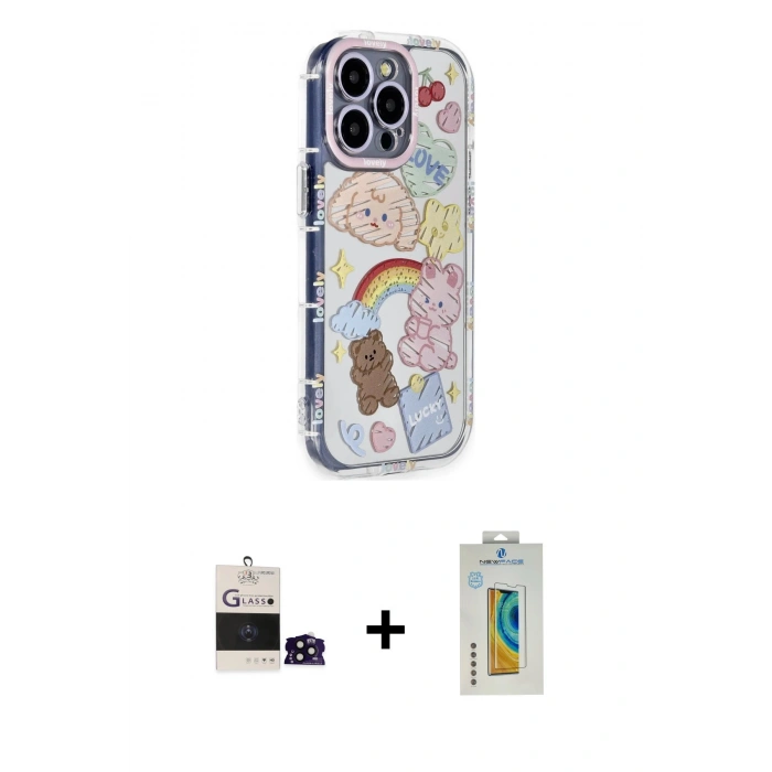 MARSİLYAN™- iPhone 14 Pro Max Kılıf Ahenk Modern Serisi - Siyah Polymer Nano Ekran Koruyucu + Bilvis Titan Kamera Lens - SH