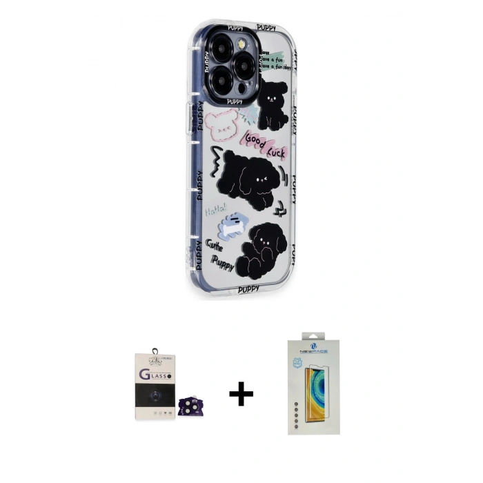 MARSİLYAN™- iPhone 14 Pro Max Kılıf Ahenk Modern Serisi - Siyah Polymer Nano Ekran Koruyucu + Bilvis Titan Kamera Lens - SH