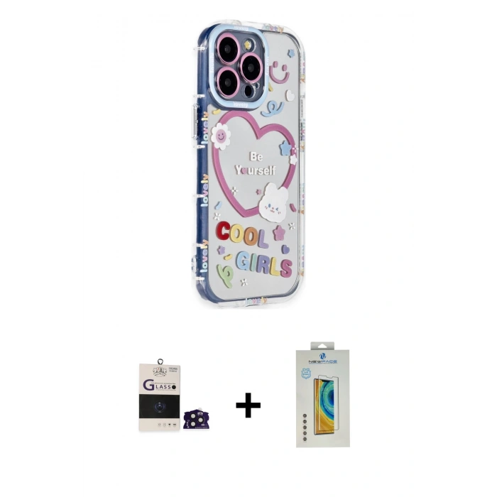 MARSİLYAN™- iPhone 14 Pro Max Kılıf Ahenk Modern Serisi - Siyah Polymer Nano Ekran Koruyucu + Bilvis Titan Kamera Lens - DNMR