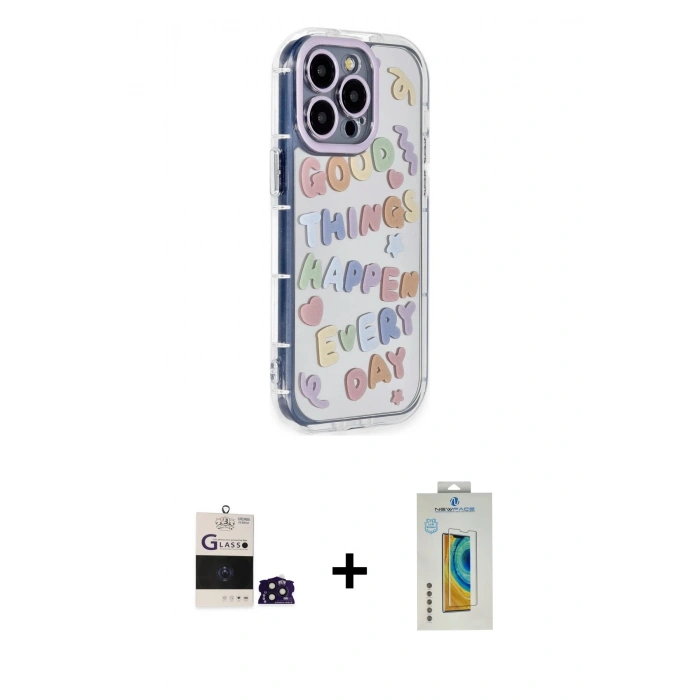 MARSİLYAN™- iPhone 14 Pro Max Kılıf Ahenk Modern Serisi - Siyah Polymer Nano Ekran Koruyucu + Bilvis Titan Kamera Lens - DNMR