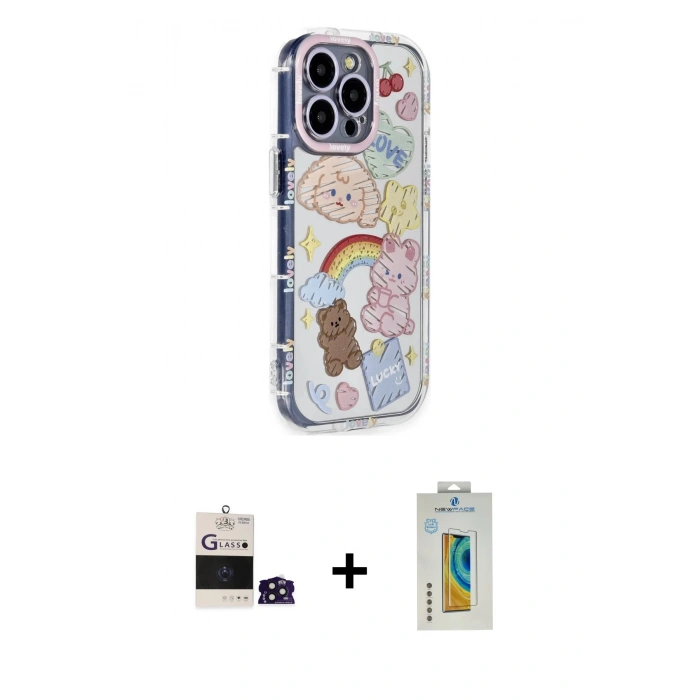 MARSİLYAN™- iPhone 14 Pro Max Kılıf Ahenk Modern Serisi - Siyah Polymer Nano Ekran Koruyucu + Bilvis Titan Kamera Lens - DNMR