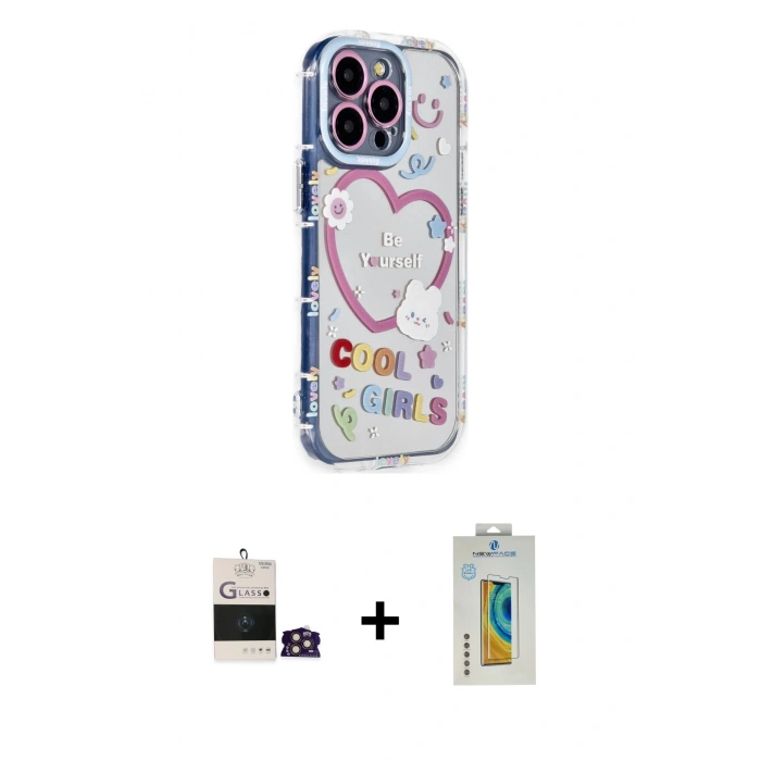 MARSİLYAN™- iPhone 14 Pro Max Kılıf Ahenk Modern Serisi - Siyah Polymer Nano Ekran Koruyucu + Bilvis Titan Kamera Lens - GD
