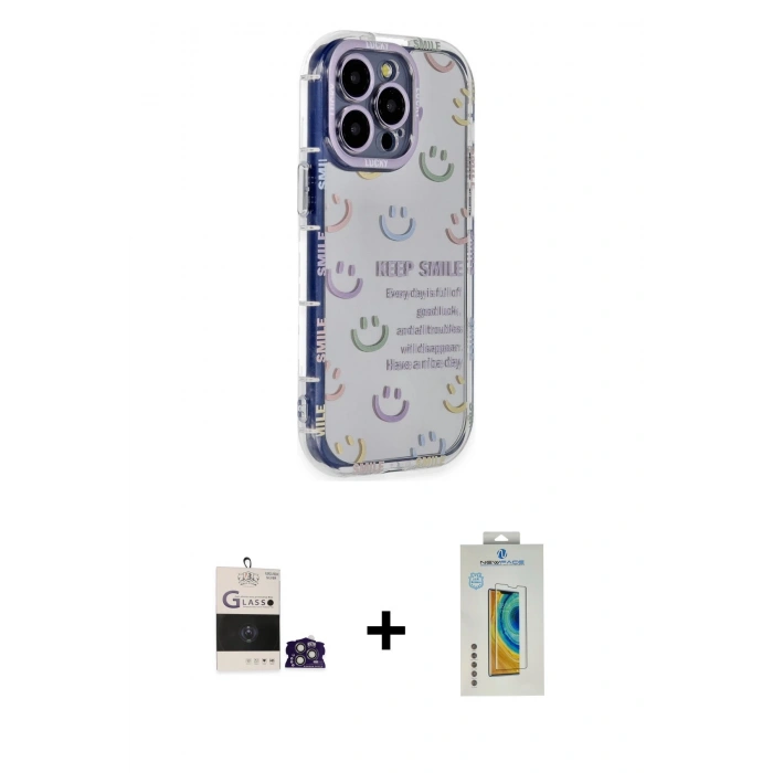 MARSİLYAN™- iPhone 14 Pro Max Kılıf Ahenk Modern Serisi - Siyah Polymer Nano Ekran Koruyucu + Bilvis Titan Kamera Lens - GS