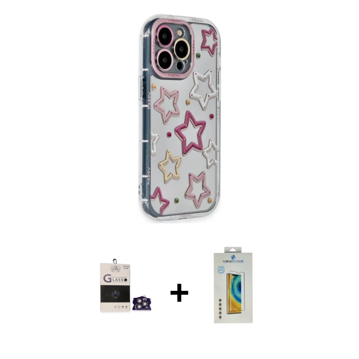 MARSİLYAN™- iPhone 14 Pro Max Kılıf Ahenk Modern Serisi - Siyah Polymer Nano Ekran Koruyucu + Bilvis Titan Kamera Lens - GS