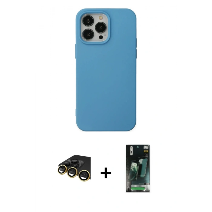 MARSİLYAN™- iPhone 14 Pro Max Kılıf Ahenk Serisi - Şeffaf 360 Full Body Arka Koruyucu + Raze Metal Kamera Lens - GD