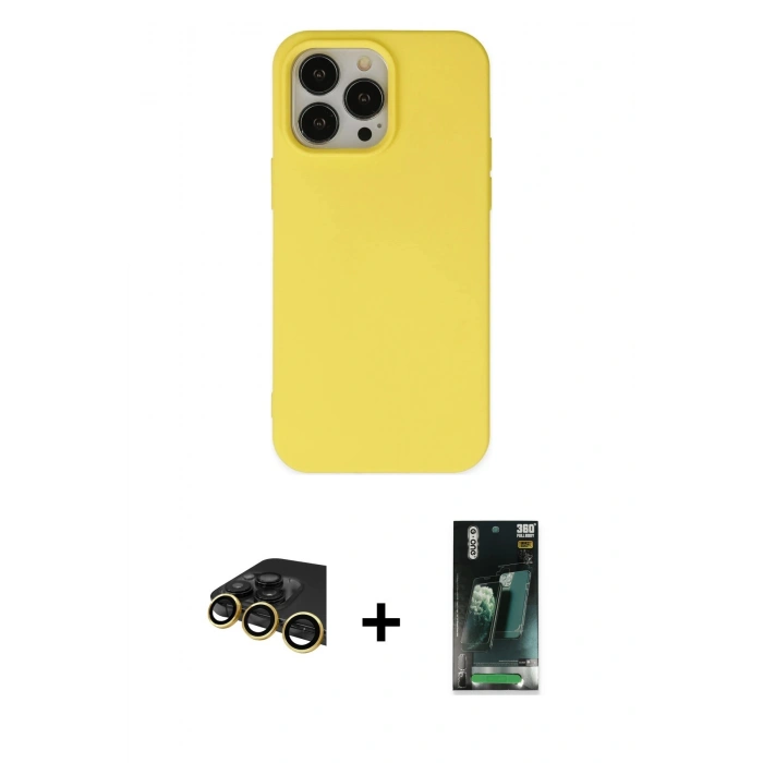 MARSİLYAN™- iPhone 14 Pro Max Kılıf Ahenk Serisi - Şeffaf 360 Full Body Arka Koruyucu + Raze Metal Kamera Lens - GD