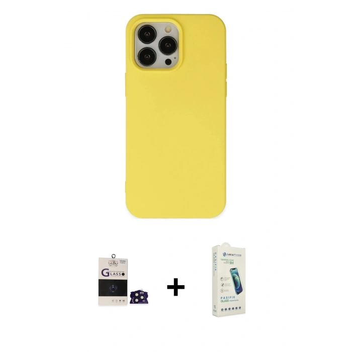 MARSİLYAN™- iPhone 14 Pro Max Kılıf Ahenk Serisi - Şeffaf Pasifik Cam Ekran Koruyucu + Bilvis Titan Kamera Lens - DNMR