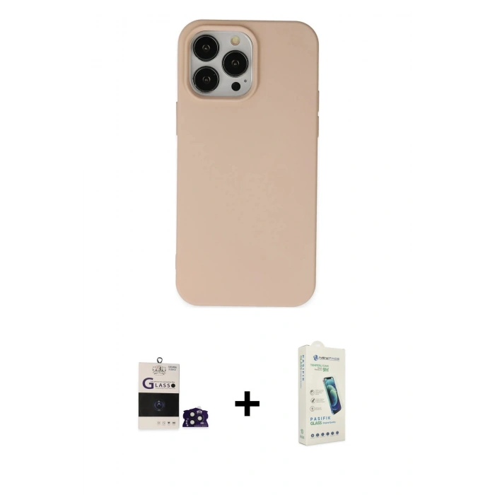 MARSİLYAN™- iPhone 14 Pro Max Kılıf Ahenk Serisi - Şeffaf Pasifik Cam Ekran Koruyucu + Bilvis Titan Kamera Lens - DNMR