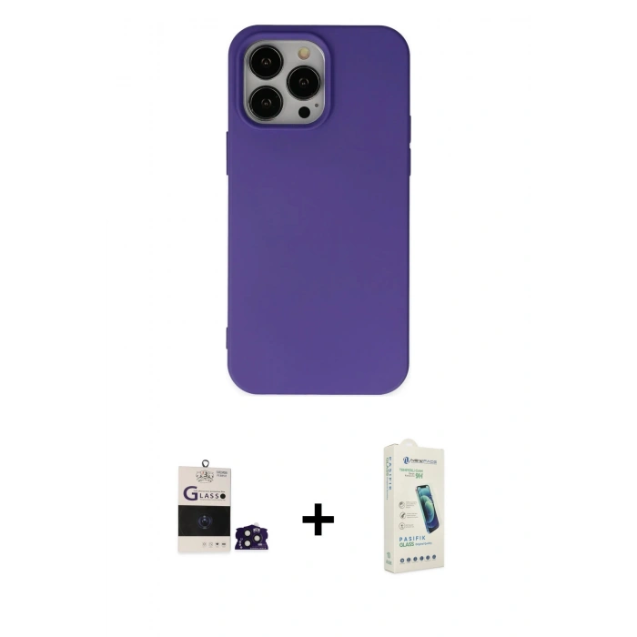 MARSİLYAN™- iPhone 14 Pro Max Kılıf Ahenk Serisi - Şeffaf Pasifik Cam Ekran Koruyucu + Bilvis Titan Kamera Lens - DNMR