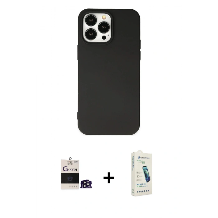 MARSİLYAN™- iPhone 14 Pro Max Kılıf Ahenk Serisi - Şeffaf Pasifik Cam Ekran Koruyucu + Bilvis Titan Kamera Lens - DNMR