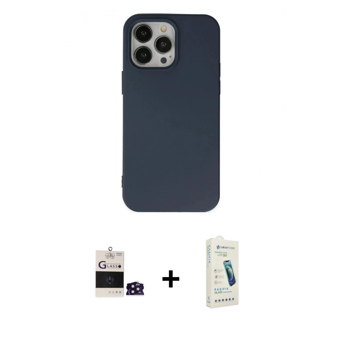 MARSİLYAN™- iPhone 14 Pro Max Kılıf Ahenk Serisi - Şeffaf Pasifik Cam Ekran Koruyucu + Bilvis Titan Kamera Lens - DNMR