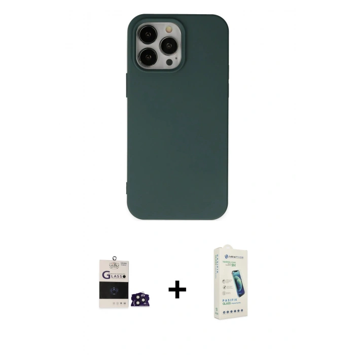 MARSİLYAN™- iPhone 14 Pro Max Kılıf Ahenk Serisi - Şeffaf Pasifik Cam Ekran Koruyucu + Bilvis Titan Kamera Lens - DNMR