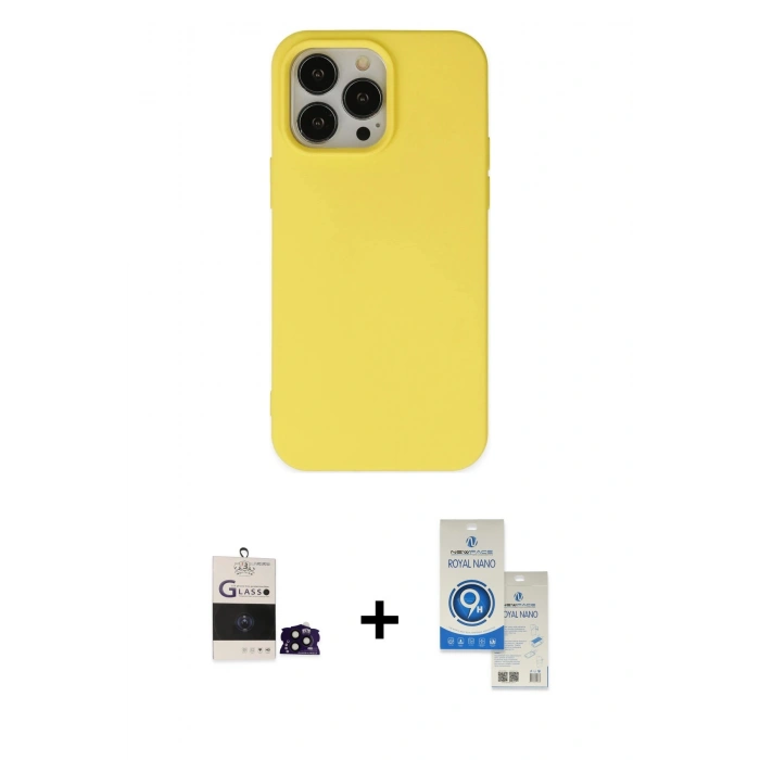 MARSİLYAN™- iPhone 14 Pro Max Kılıf Ahenk Serisi - Şeffaf Royal Nano Ekran Koruyucu + Bilvis Titan Kamera Lens - SH