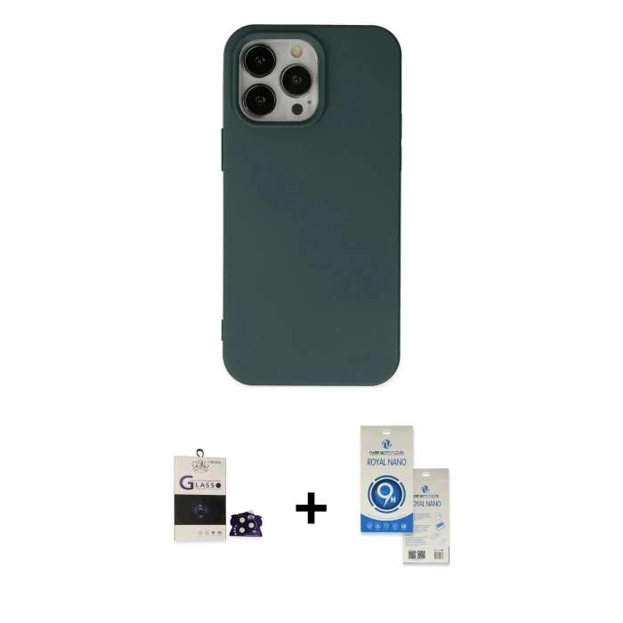 MARSİLYAN™- iPhone 14 Pro Max Kılıf Ahenk Serisi - Şeffaf Royal Nano Ekran Koruyucu + Bilvis Titan Kamera Lens - SH