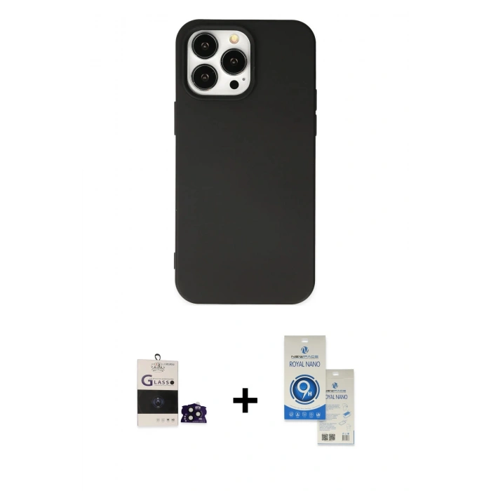 MARSİLYAN™- iPhone 14 Pro Max Kılıf Ahenk Serisi - Şeffaf Royal Nano Ekran Koruyucu + Bilvis Titan Kamera Lens - SH