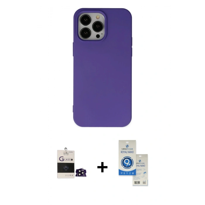 MARSİLYAN™- iPhone 14 Pro Max Kılıf Ahenk Serisi - Şeffaf Royal Nano Ekran Koruyucu + Bilvis Titan Kamera Lens - SH