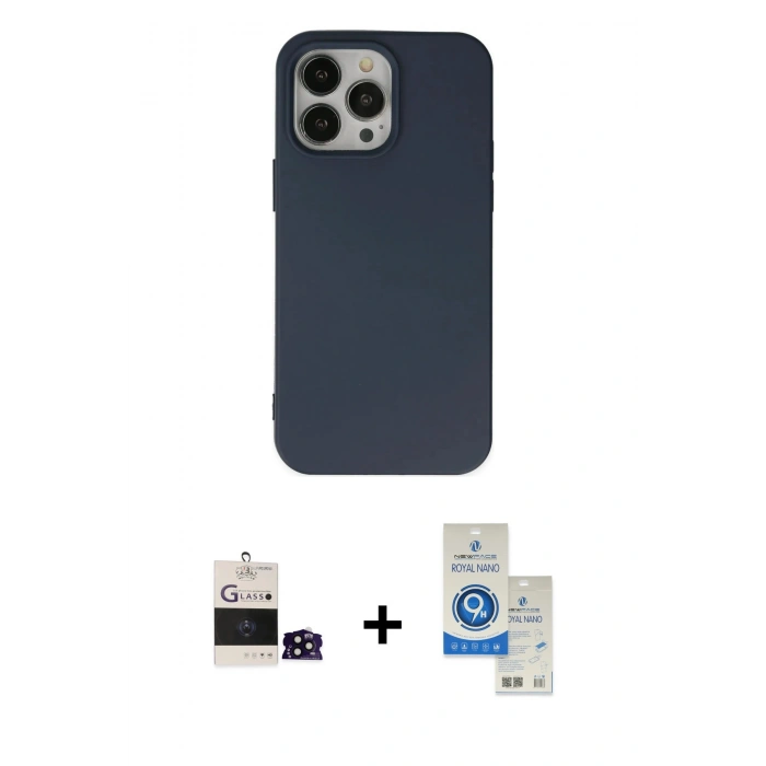 MARSİLYAN™- iPhone 14 Pro Max Kılıf Ahenk Serisi - Şeffaf Royal Nano Ekran Koruyucu + Bilvis Titan Kamera Lens - SH